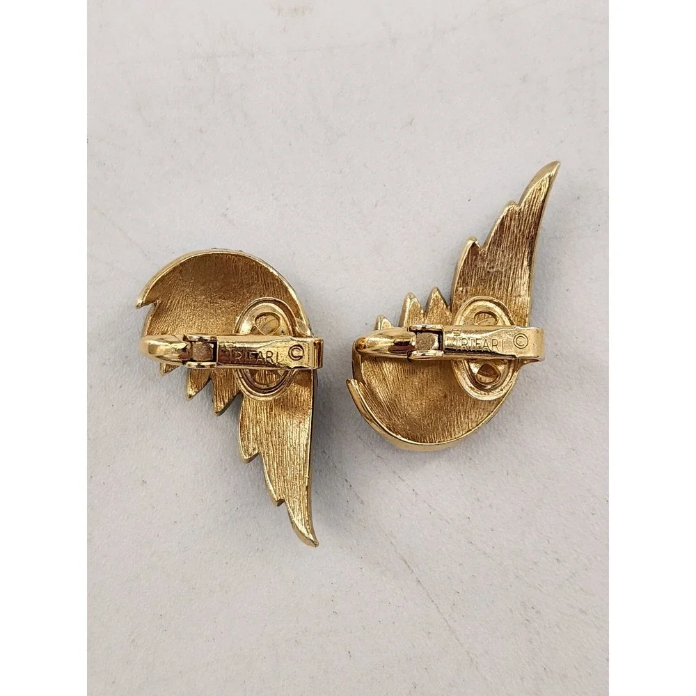 Trifari Birds‎ of Paradise Brooch & Earring Set Blue Green Enamel Rhinestone